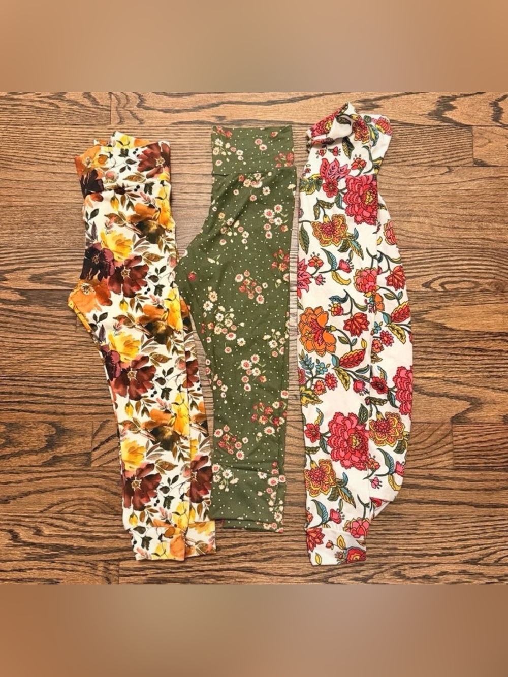 18M girls Floral Stretch Cotton Leggings - Set of 3 bundle - fall theme cottage